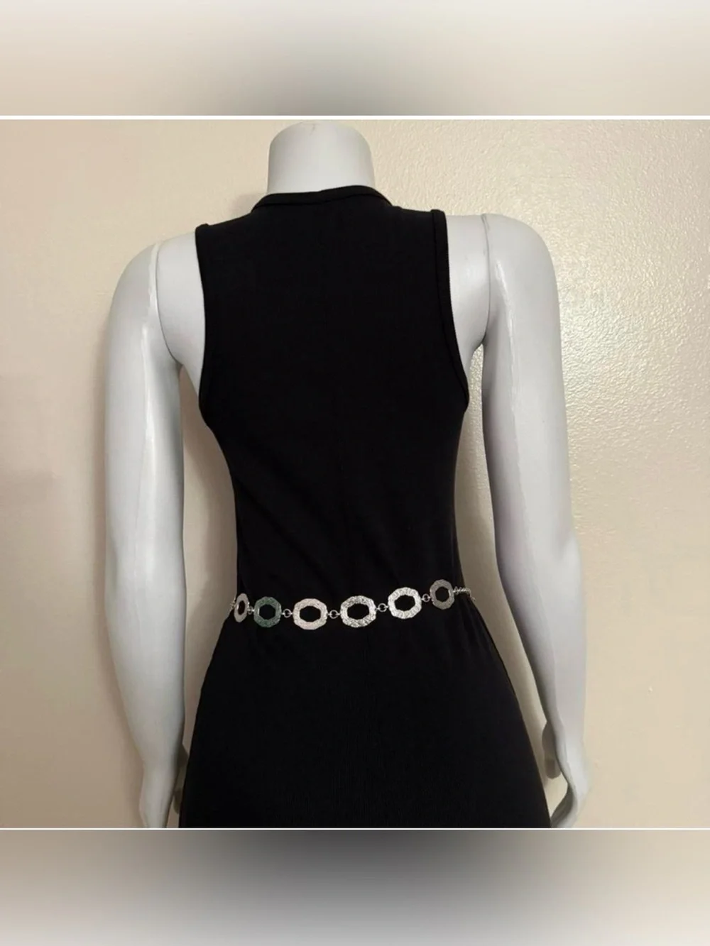 Silver tone metallic skinny chain belt